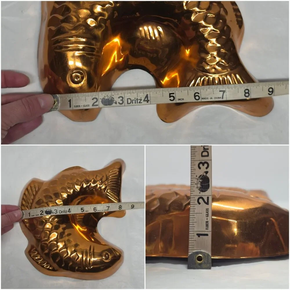 Vintage Koi Fish Copper Tin Retro Cake Pan Jello Mold Kitchen Wall Hanging Decor
